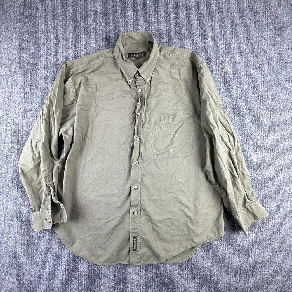 VTG Timberland Shirt Mens Large Green Long Sleeve Button Down Weathergear Cotton